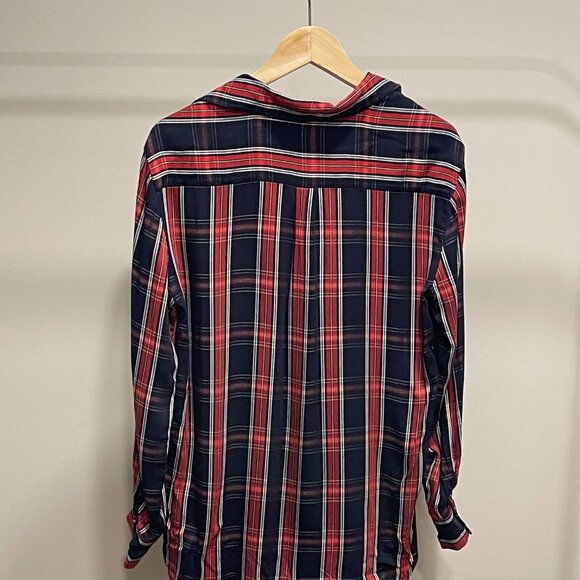 ZARA Checkered Botton Down Shirt - Size S - Red/Dark Navy - Picture 3 of 4